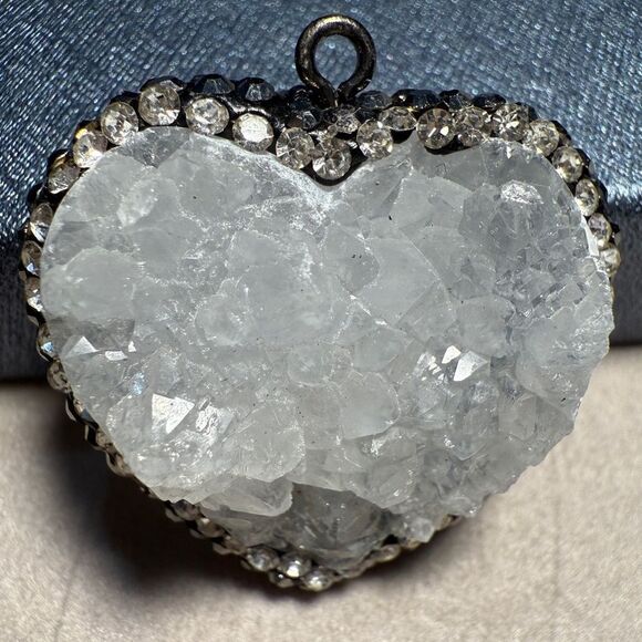 Raw Quartz Crystal Heart Pendant with Rhinestone Border - Picture 7 of 17